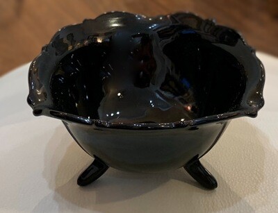 Vintage Mt Pleasant Black Amethyst 3 Footed 5 1/2 triangle Bowl by Smith Co Glass