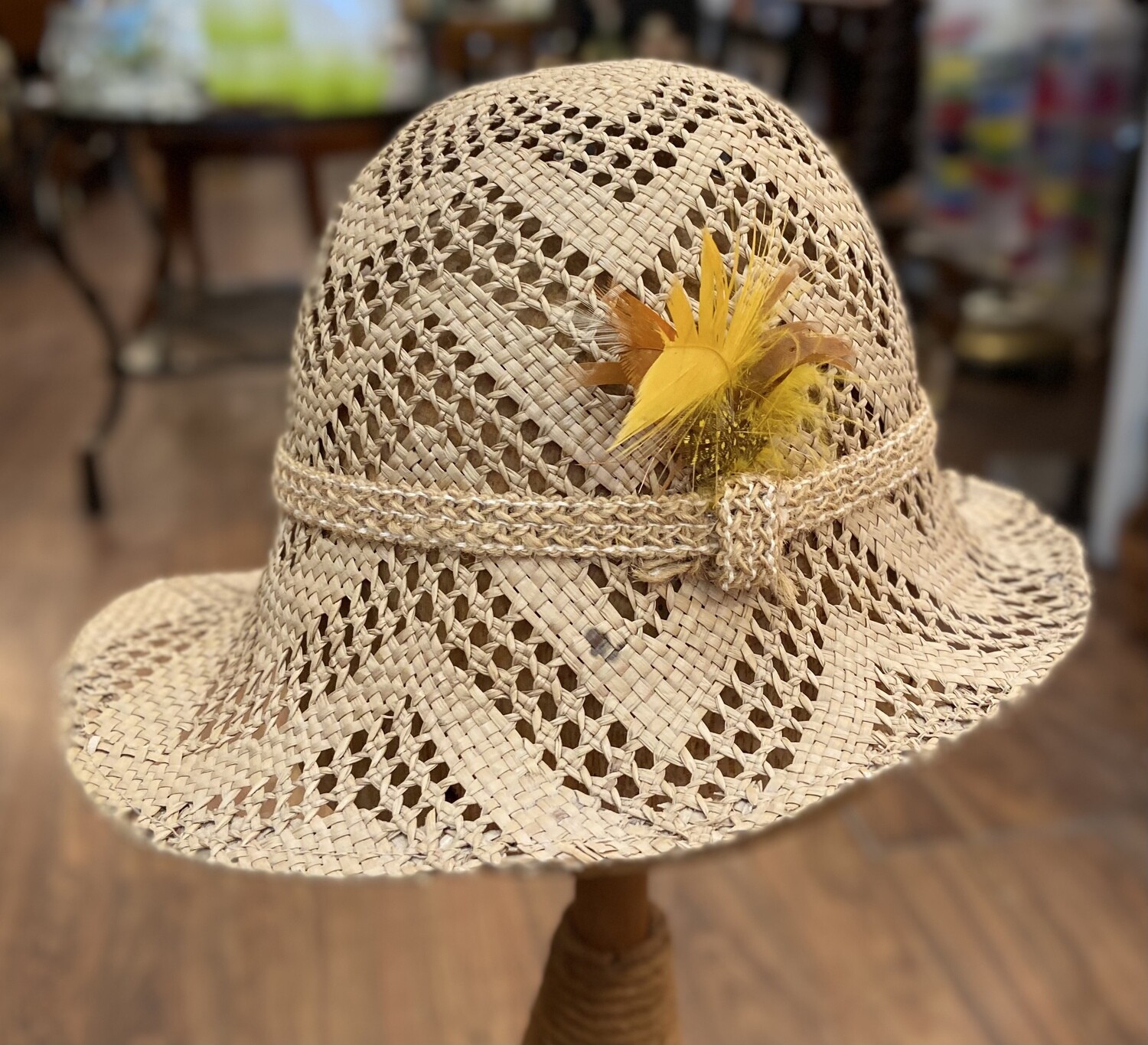Yellow Feather Straw Hat