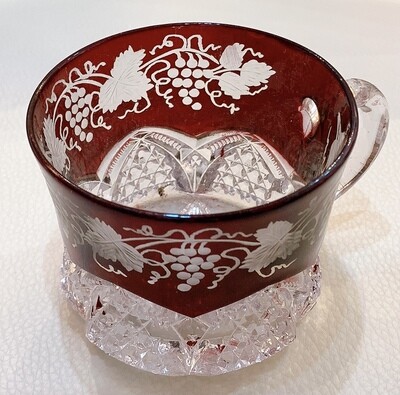 Antique Ruby Red Grape and Leaves Glass Etched on side