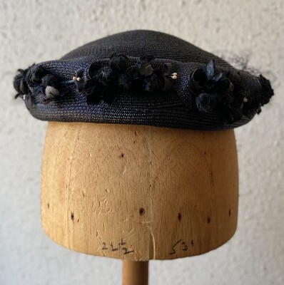 Vintage Floral Black Pillbox Hat
