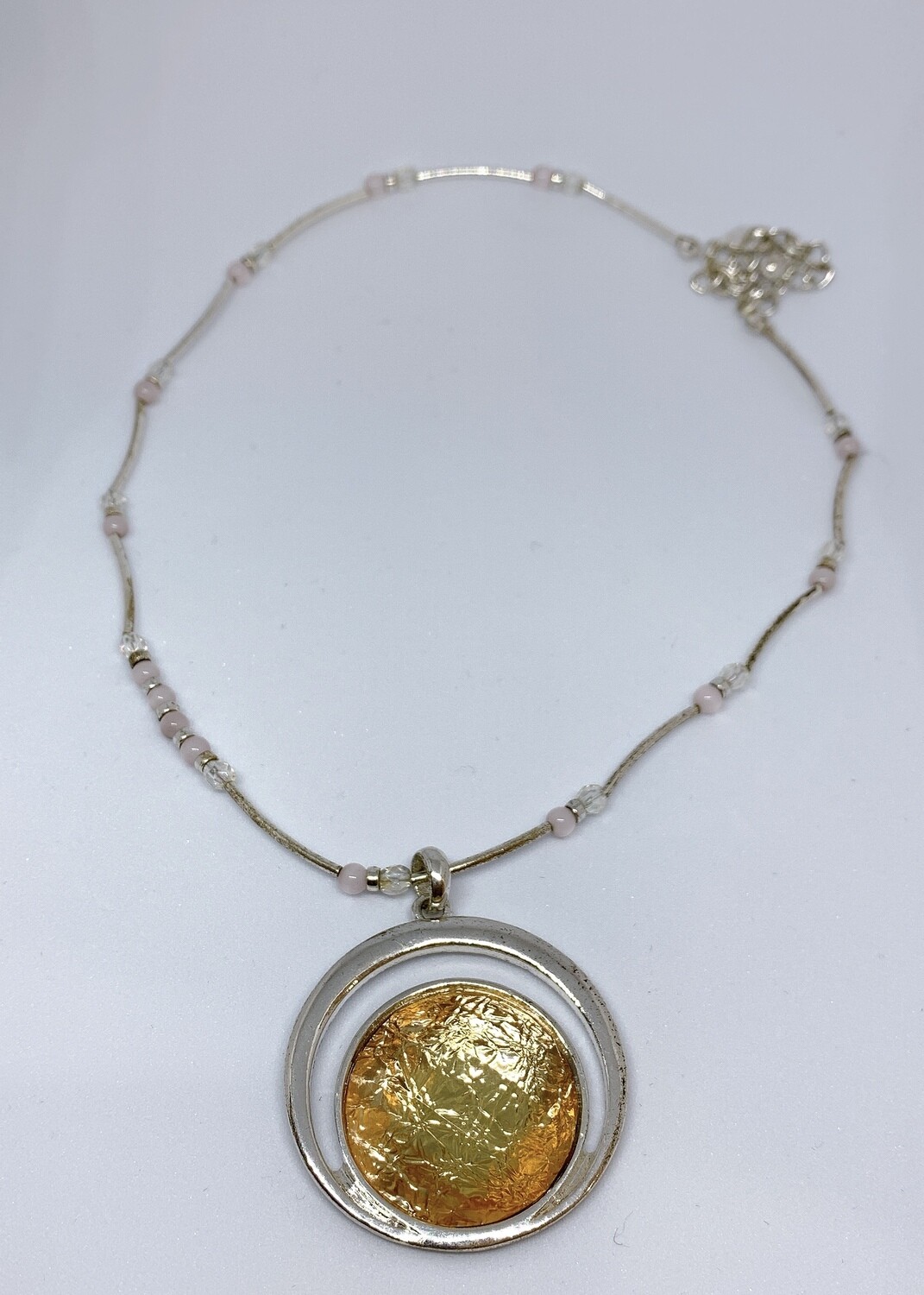 Beaded Amber Stone Pendant Necklace