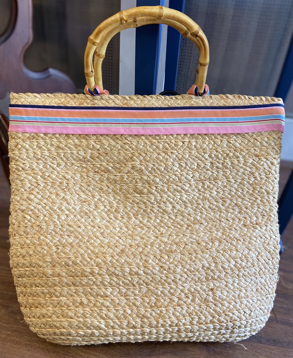Straw Tote Bag with Cane Handle