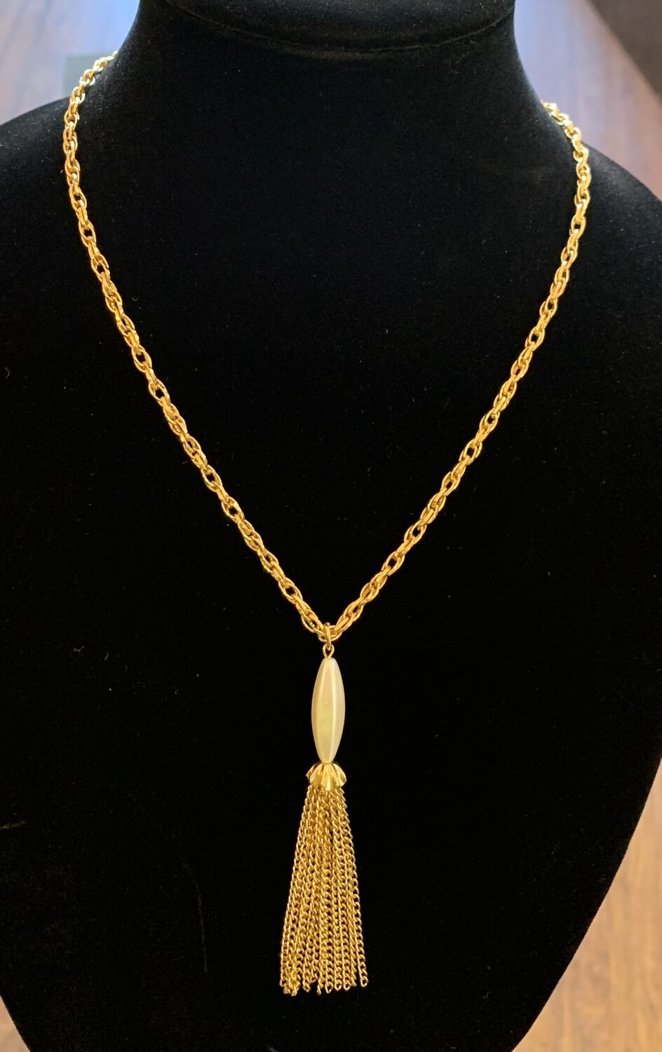 Gold Color Ivory Stone Pendant Necklace 