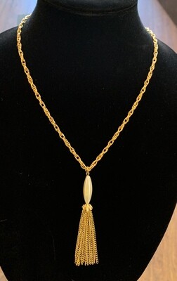 Gold Color Ivory Stone Pendant Necklace 
