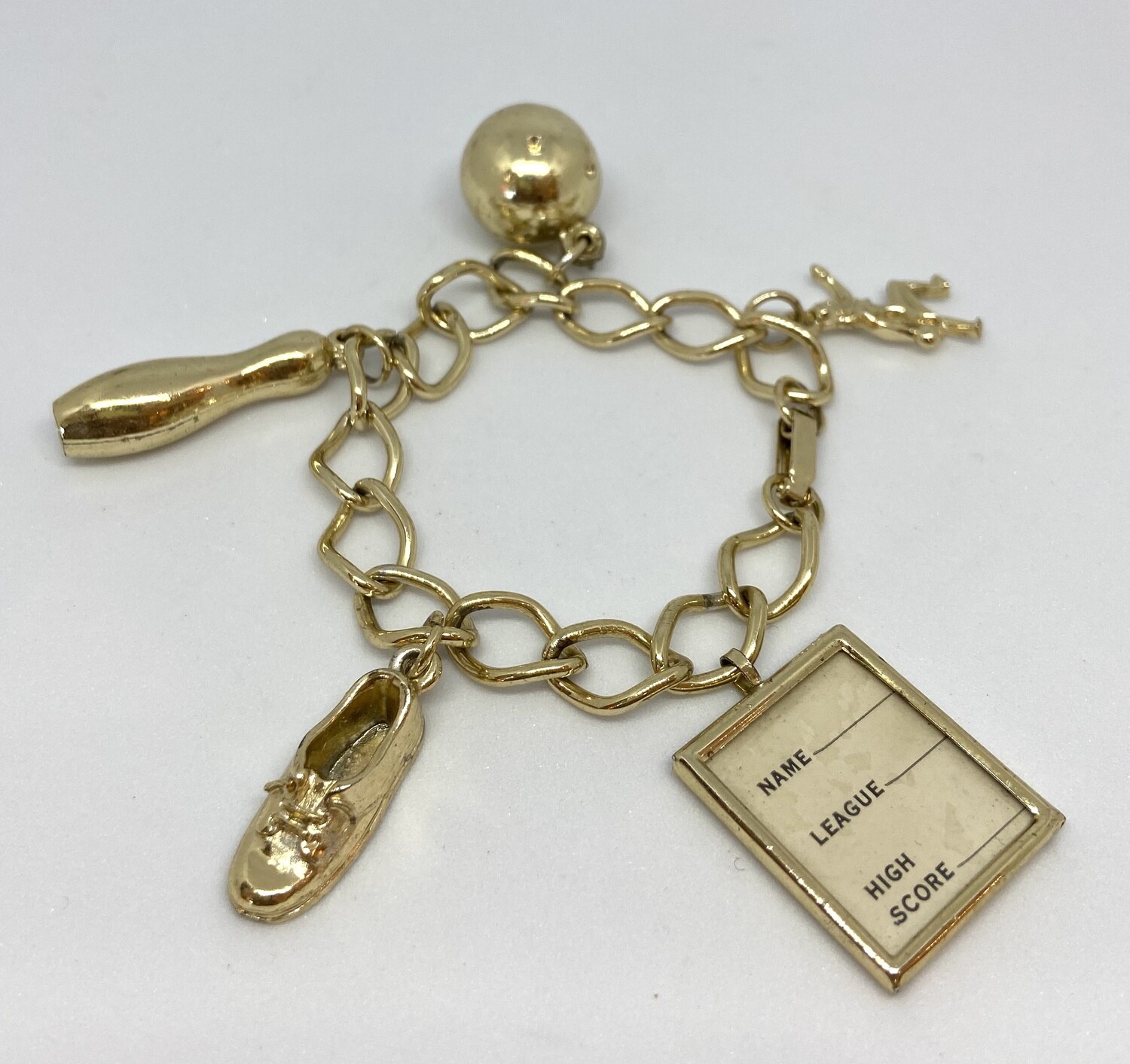 Vintage Gold Bowling Charm Bracelet