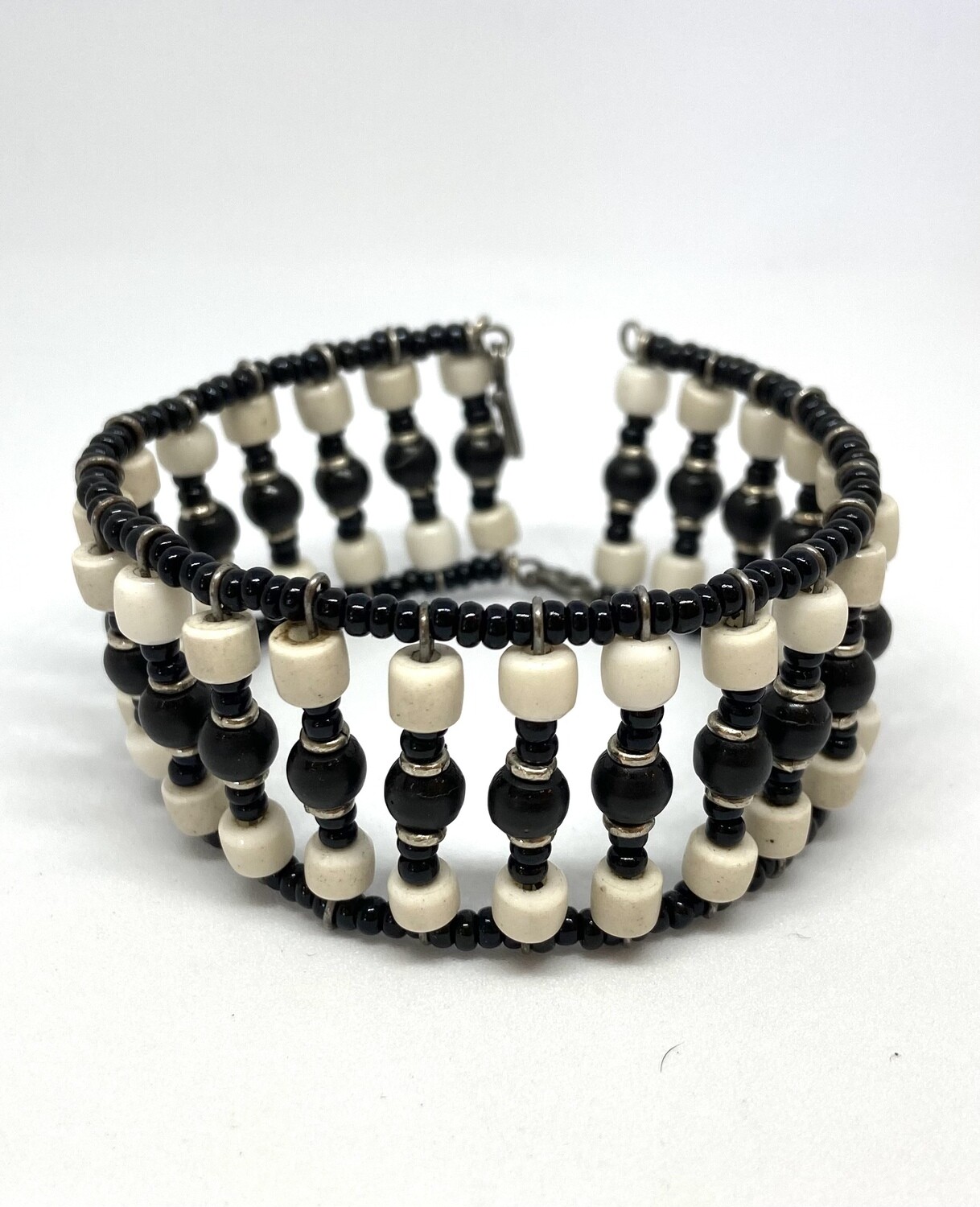 Black & White Beaded Cuff Bracelet