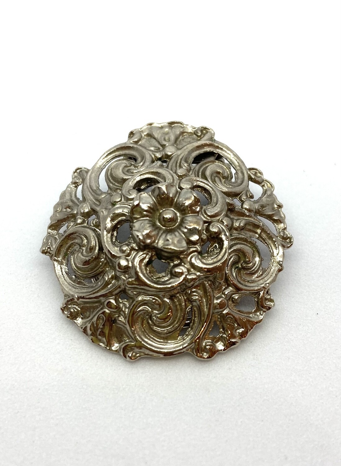 Silver Filigree Flower Clip Brooch