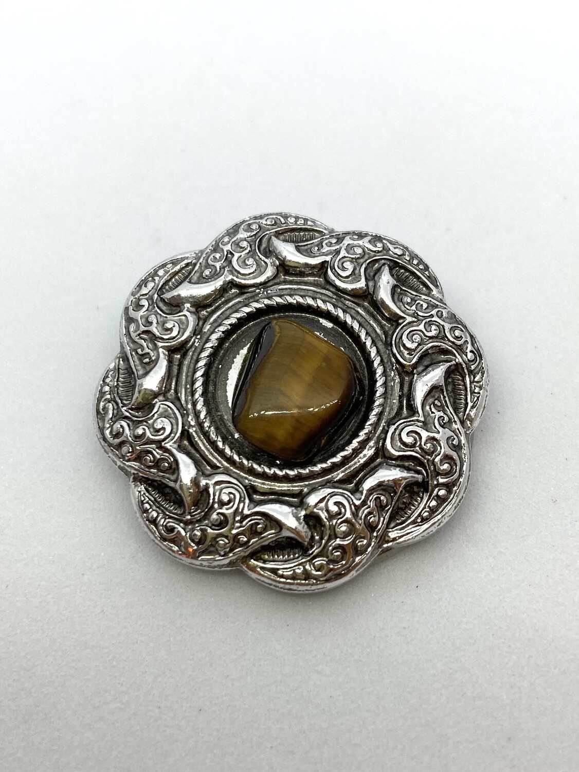Silver Clip Brooch with Brown Stone