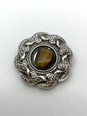 Silver Clip Brooch with Brown Stone