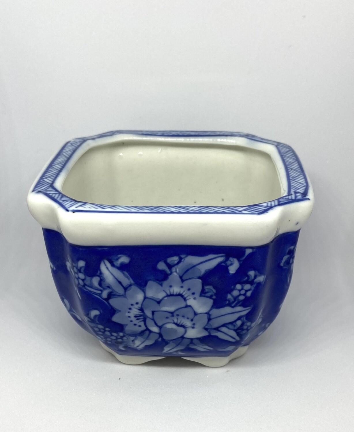 Blue and White Square Ceramic Planter 3” Tall