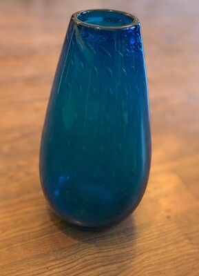 Hand Blown Aqua Glass Vase 13” 