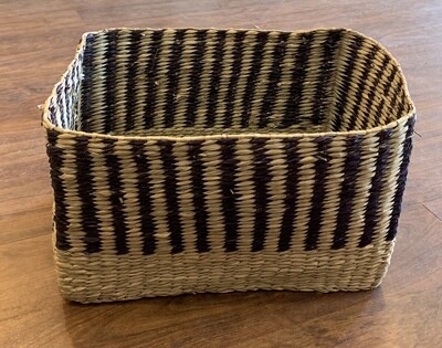 Rectangle Black and White Woven Basket 12” 