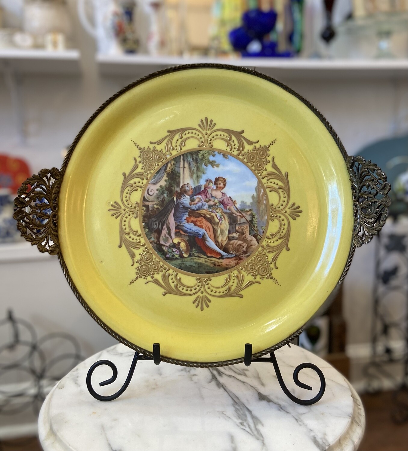 Decorative Yellow Plate with Rococo Print 