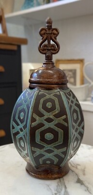 Turquoise and Bronze 10”  Lidded Urn