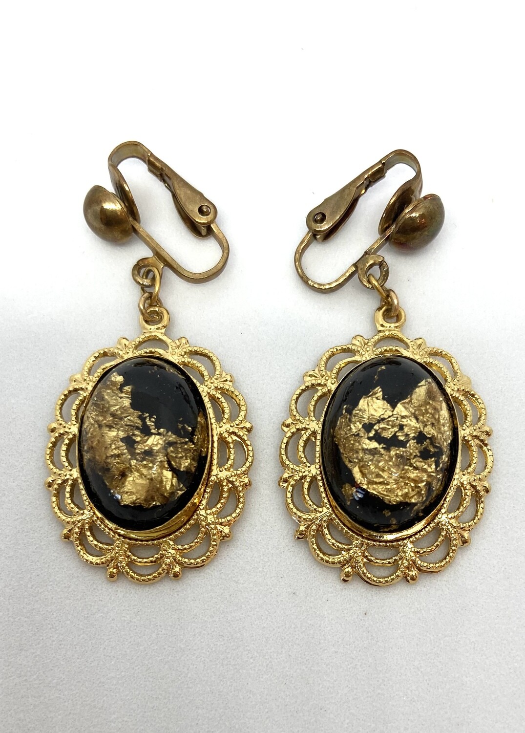Black and Gold Foil Clip-On Earrings