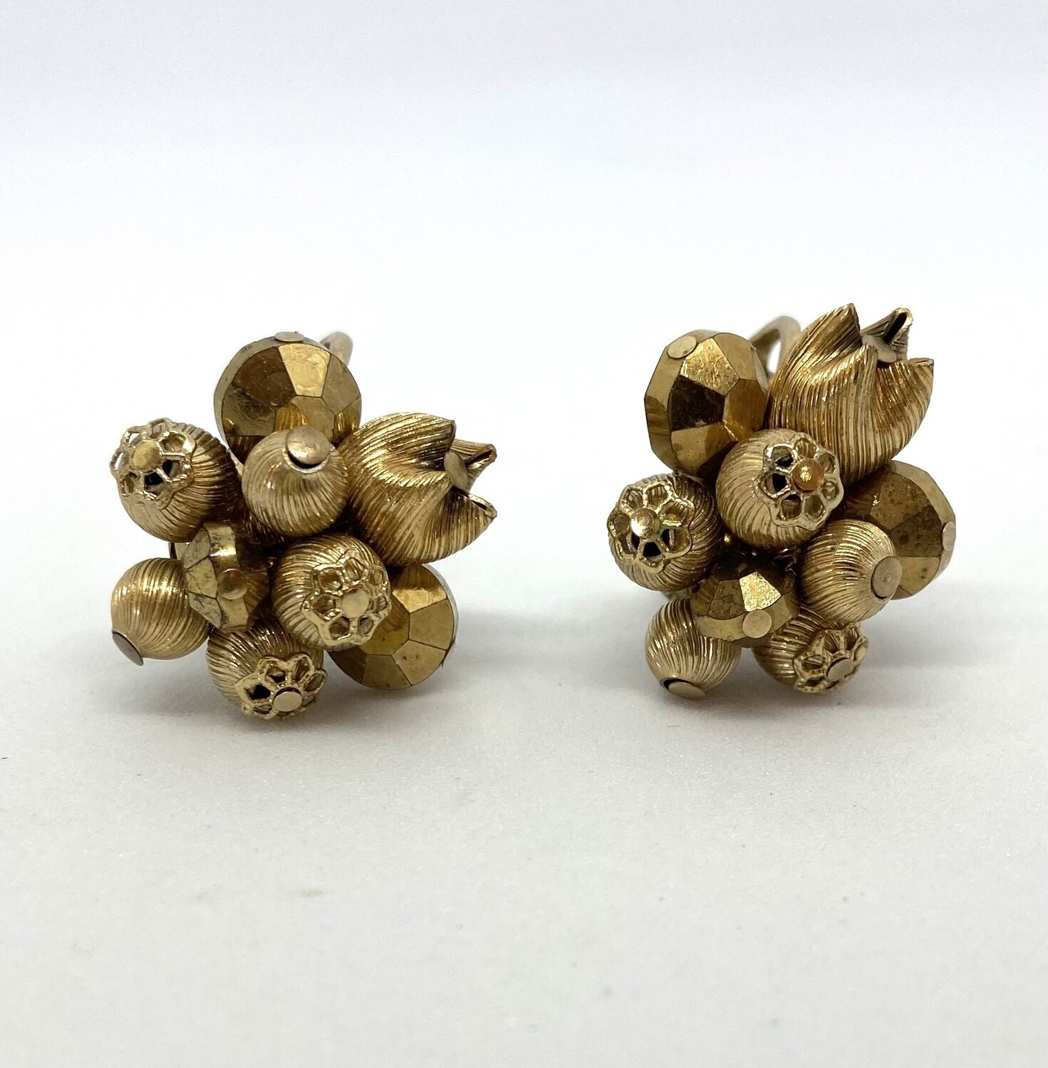 Gold Bead Cluster Clip-On Earrings