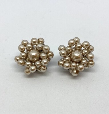 Vintage Gold Bead Cluster Clip-On Earrings