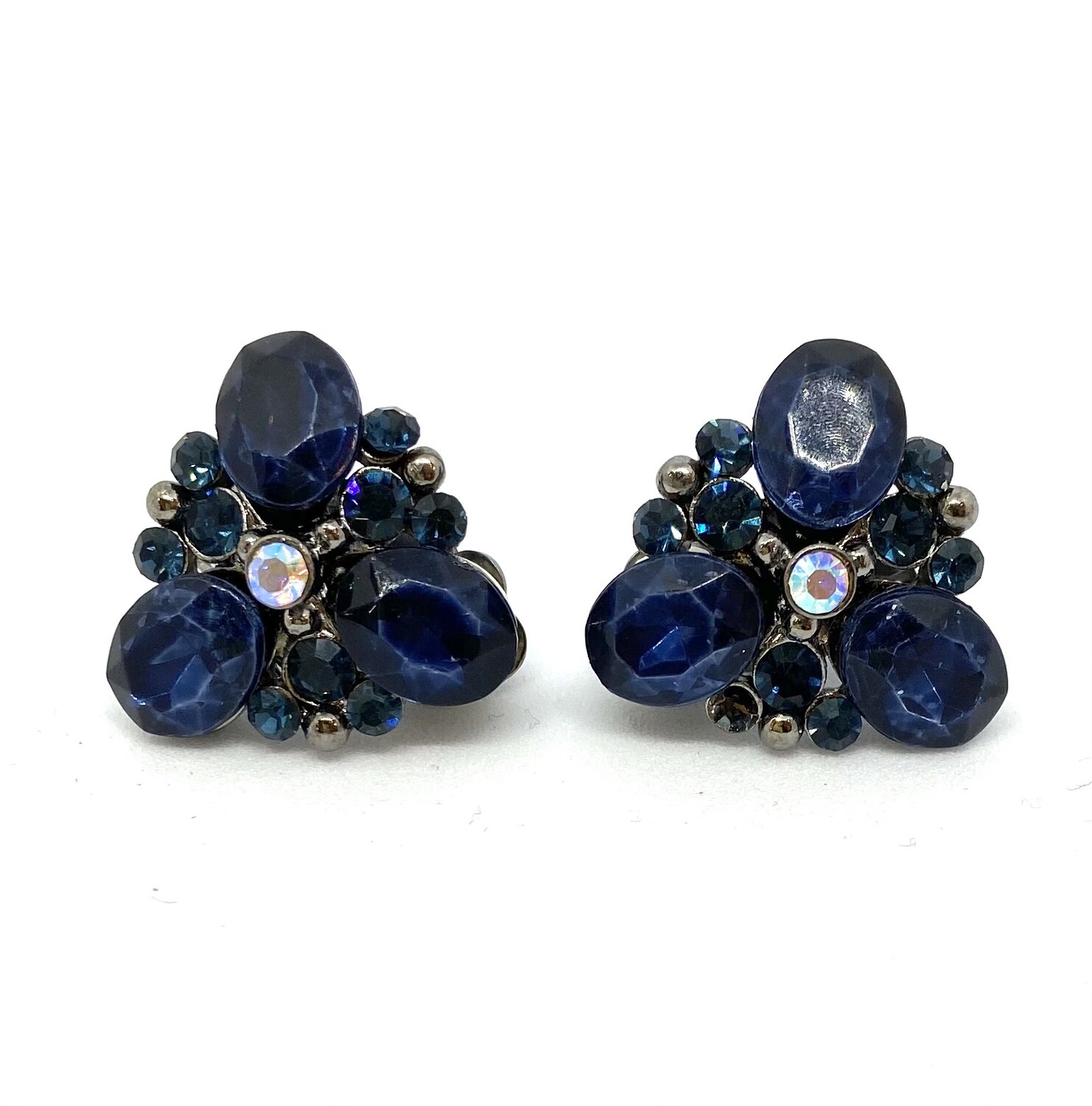 Blue Gem Cluster Clip-On Earrings