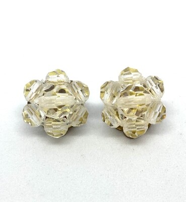 Clear Bead Flower Clip-On Earrings