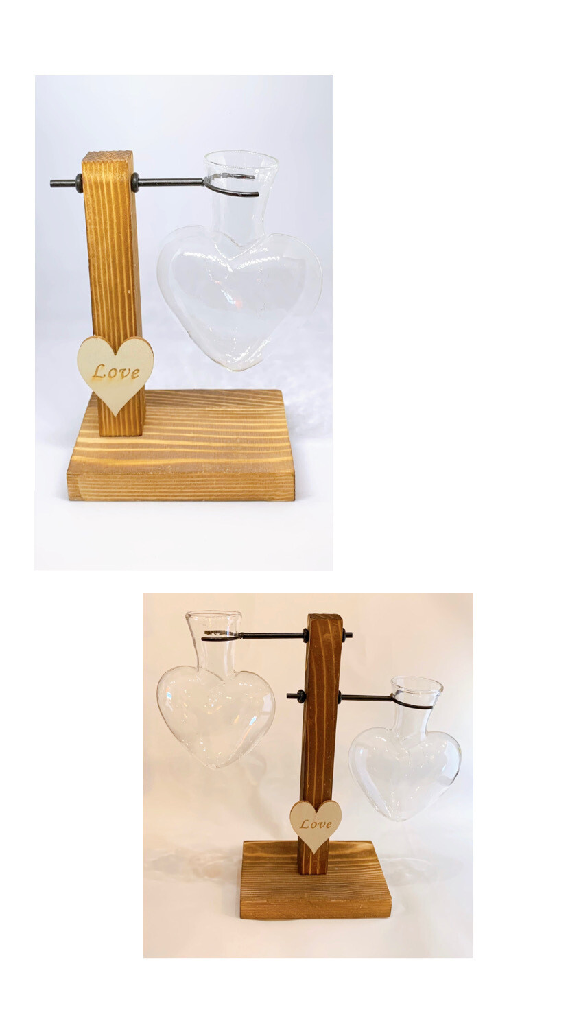 Wood Base Glass Heart Bulb Propagation Stations