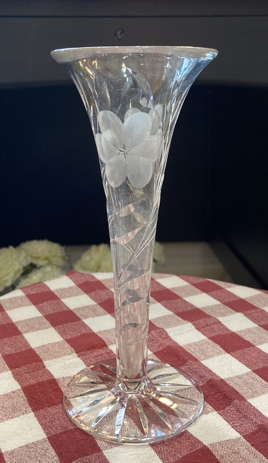 8” Trumpet Flower Vase with Etched Design