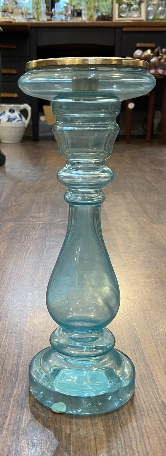 8” Glass Pillar Candle Holder, Color: Blue
