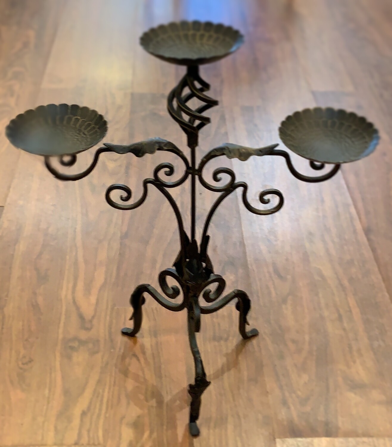 Ornate Wrought Iron Triple Candleholder