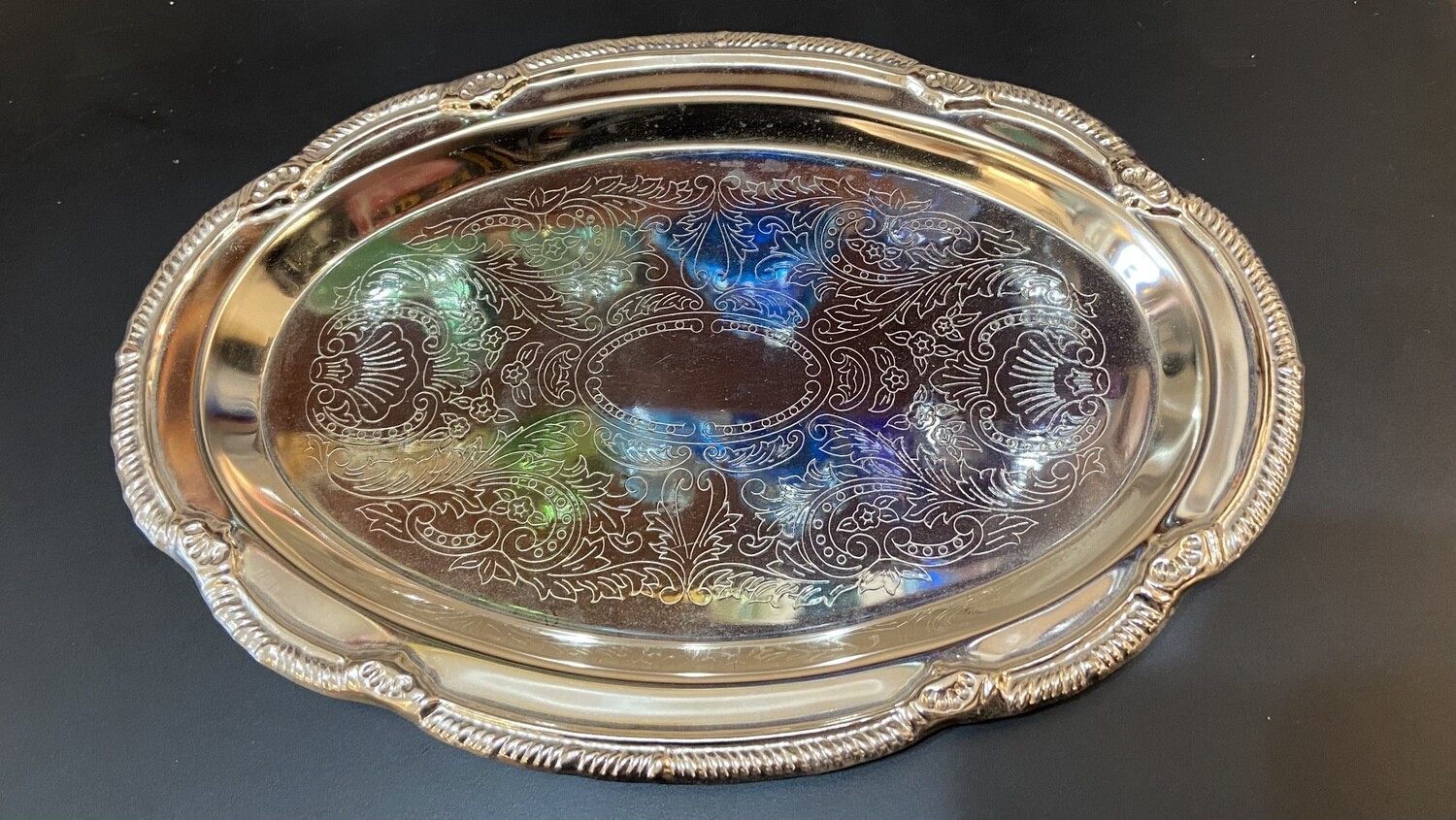 Etched Silver Tray 9.5”