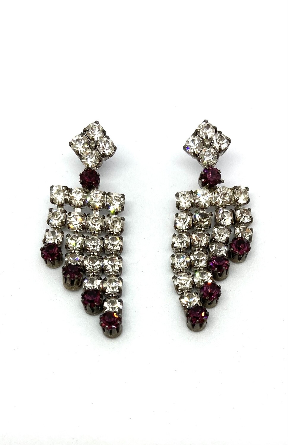 Purple and White Gem Dangle Earrings