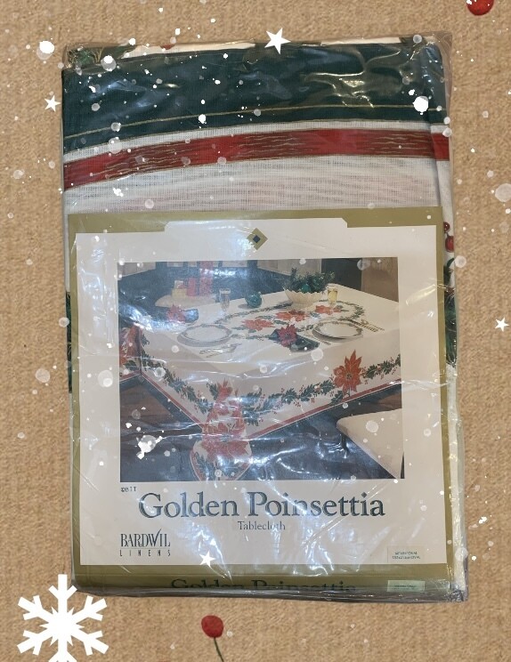 60” x 84” Oval Golden Poinsettia Tablecloth 