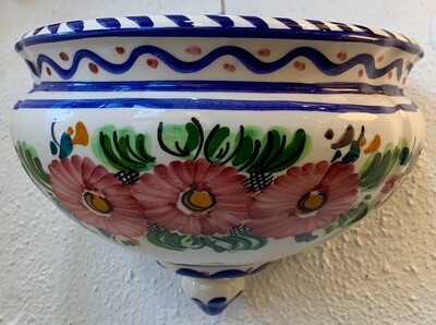 Large Floral Hand Painted Wall Pot Made in Spain