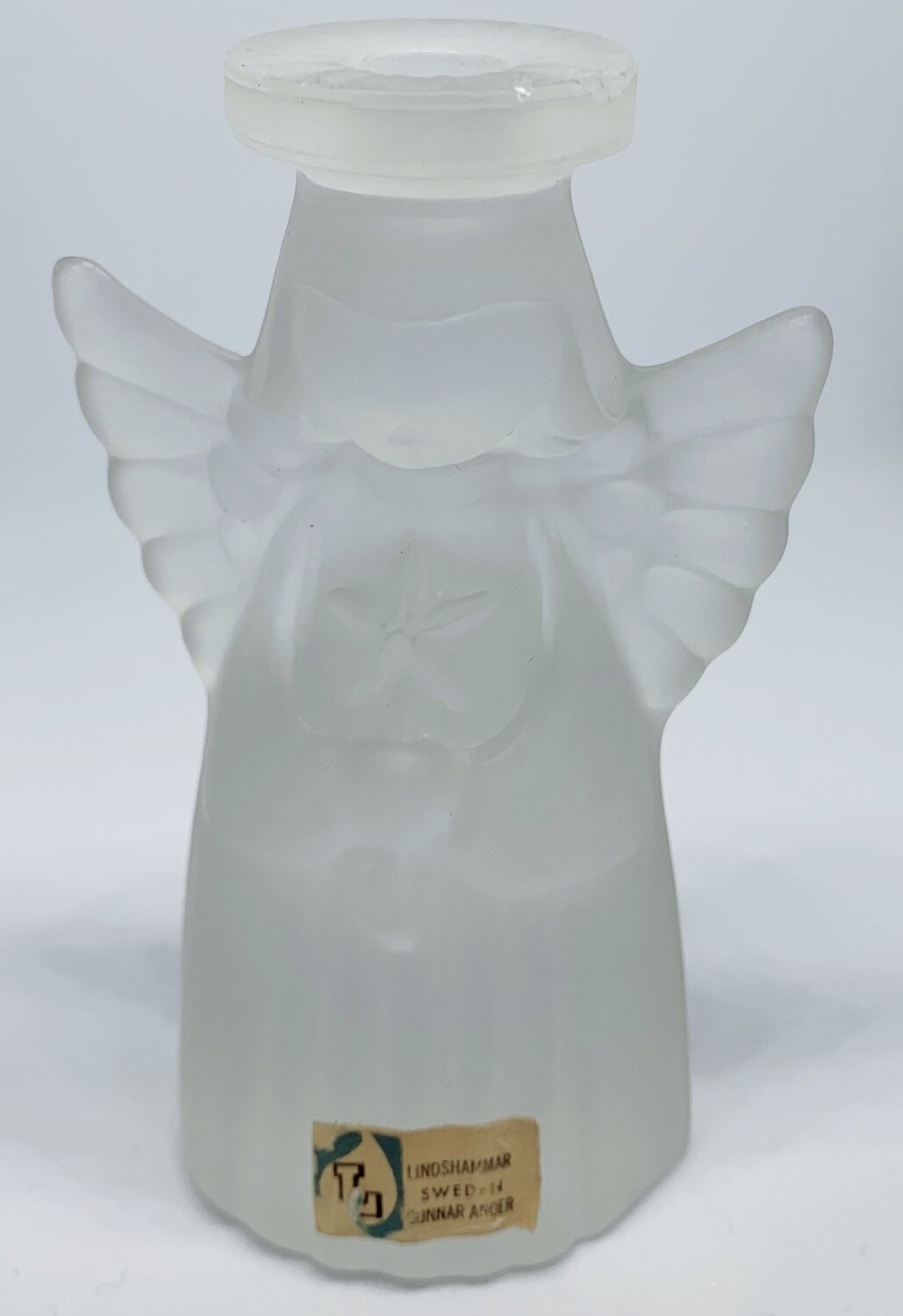 LINDSHAMMAR Vintage 70's ANGEL Frosted Art Glass Candle Holder