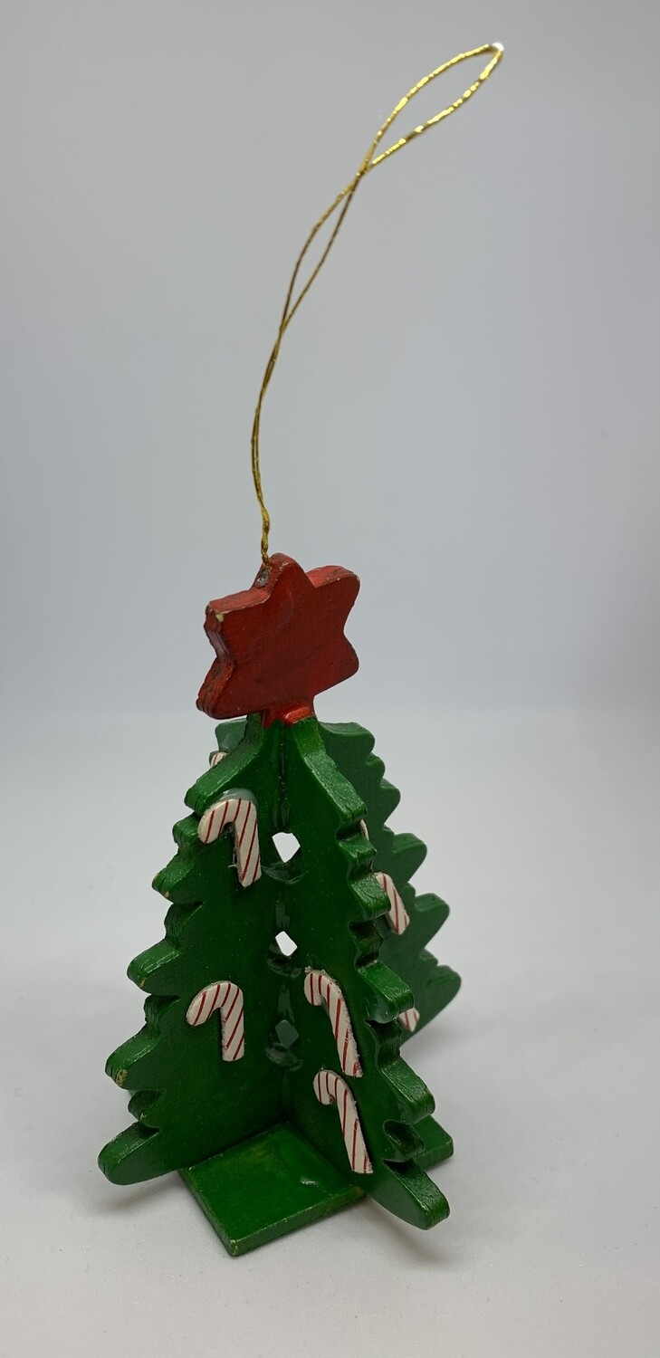 Green Wood Christmas tree with Candy canes 