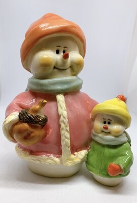 Vintage Ceramic Snowman with SnowChild 4.6”