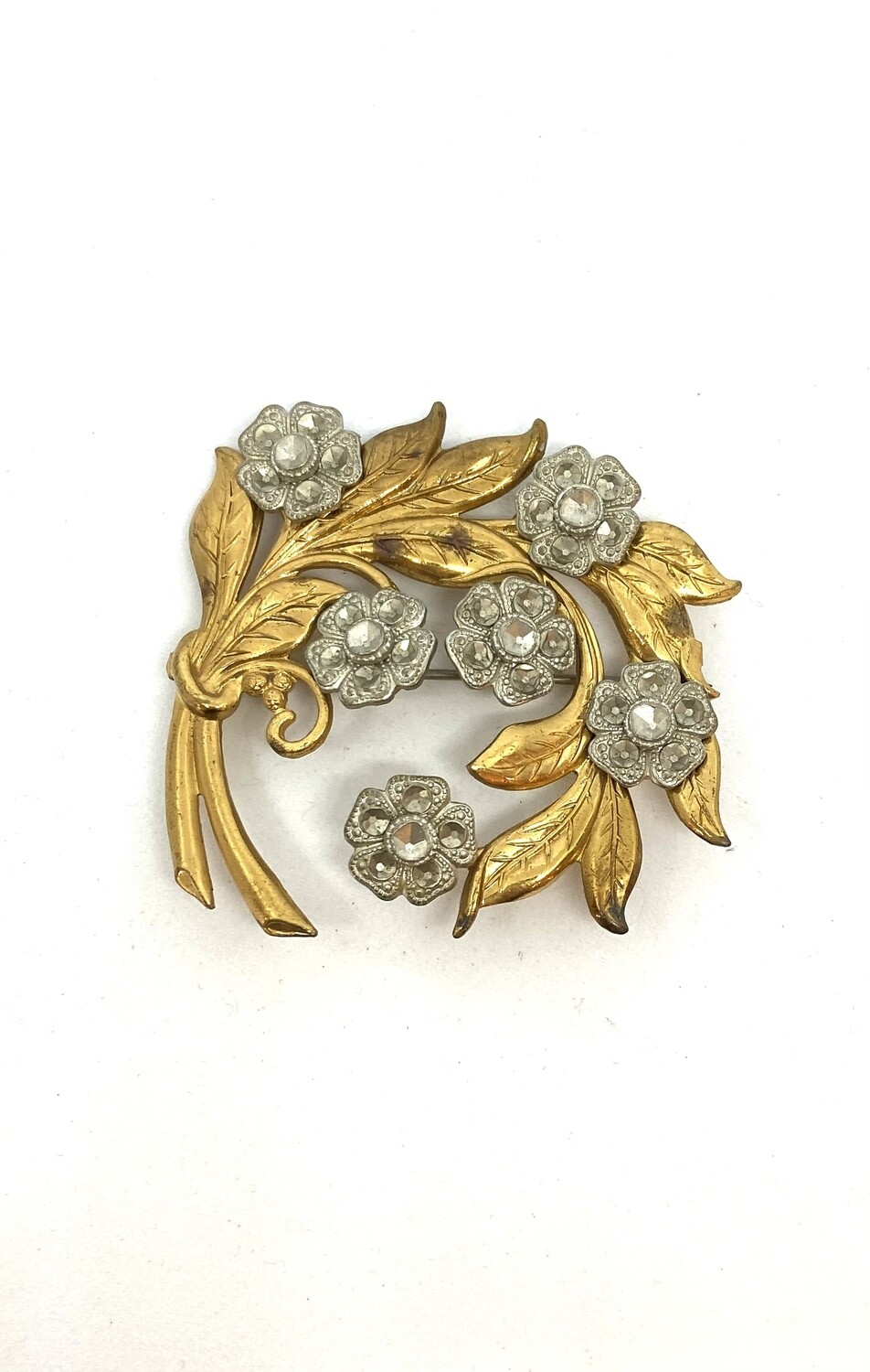 Art Nouveau Gold and Silver Flower Brooch