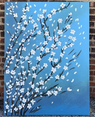 Blue Almond Blossom 48"h x36"w