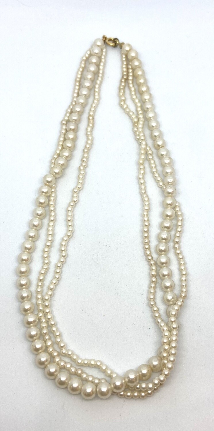 Vintage Three Strand Faux Pearl Necklace