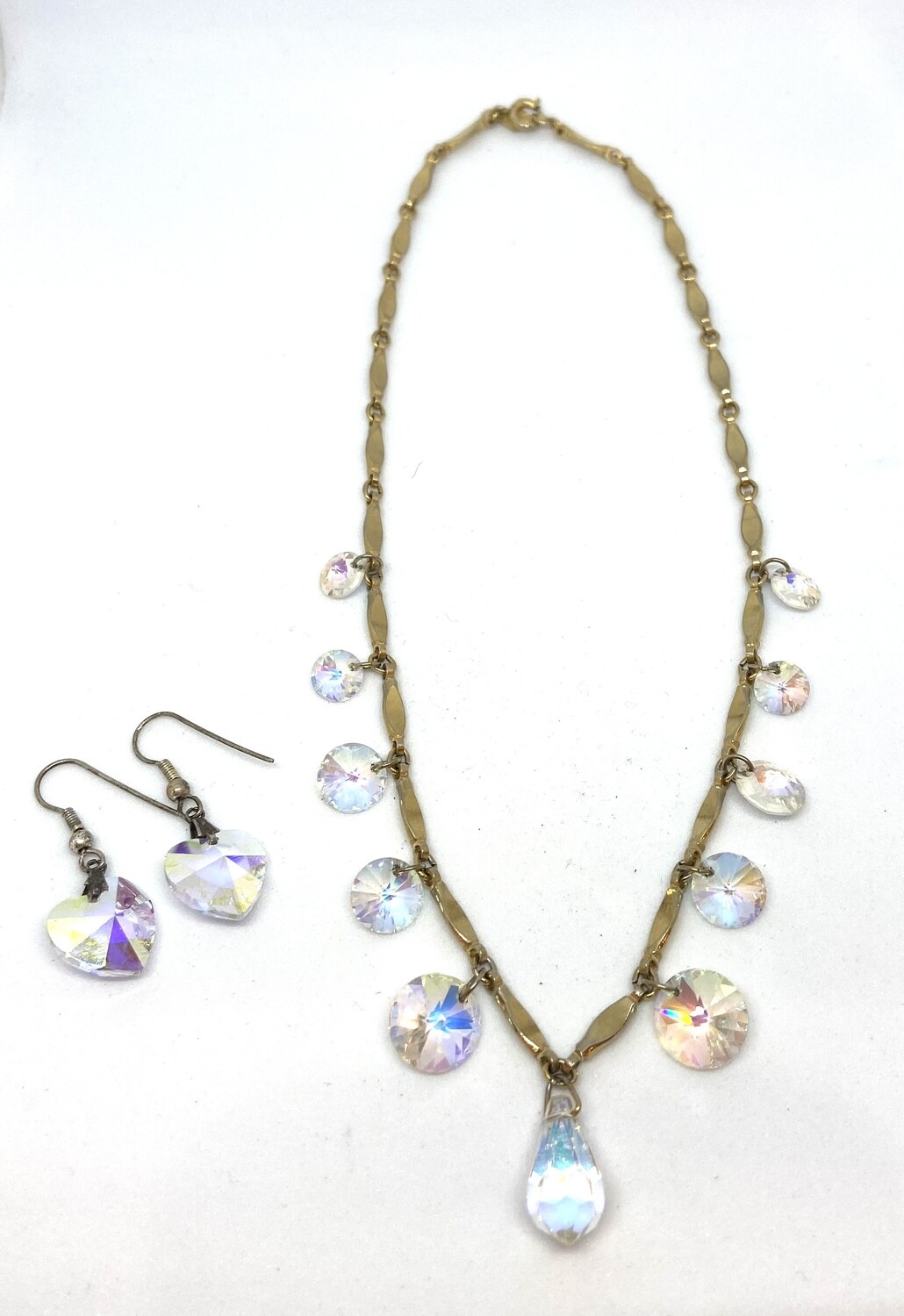Sarah Cov Crystal Gold Tone Necklace and Heart Earrings