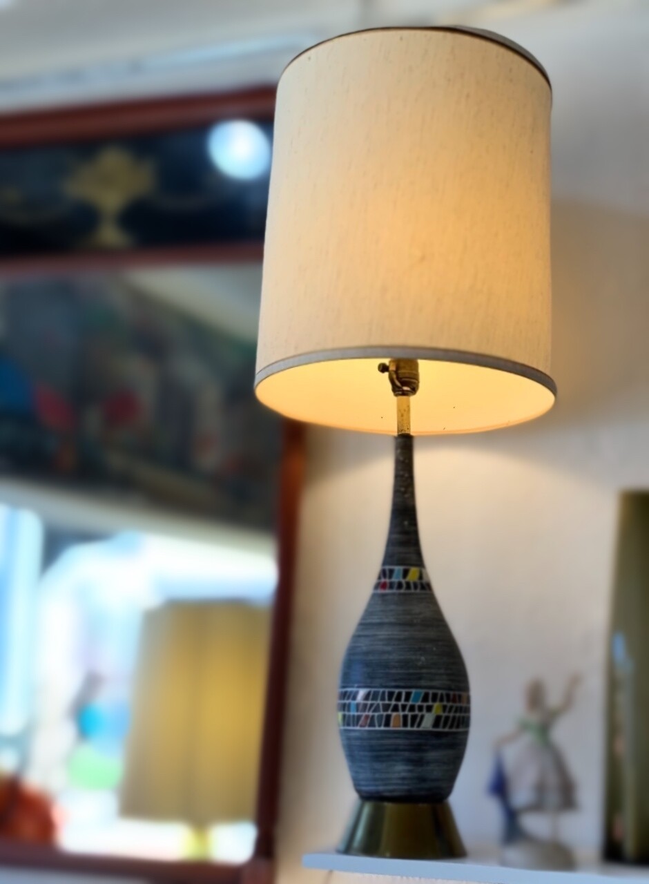 Mid-Century Pottery Blue Table Lamp