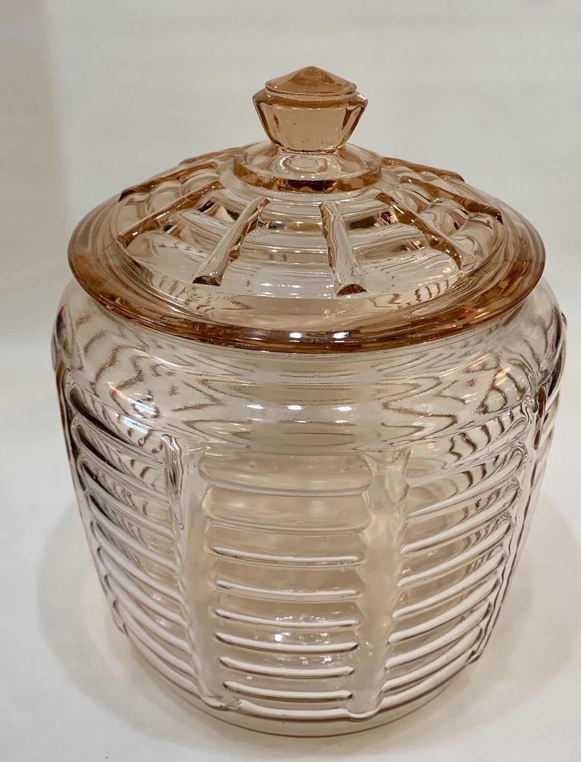 Pink Depression Glass Biscuit Jar with Lid