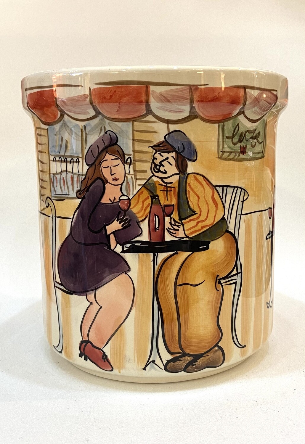 7” Ceramic Pot with Café Scene