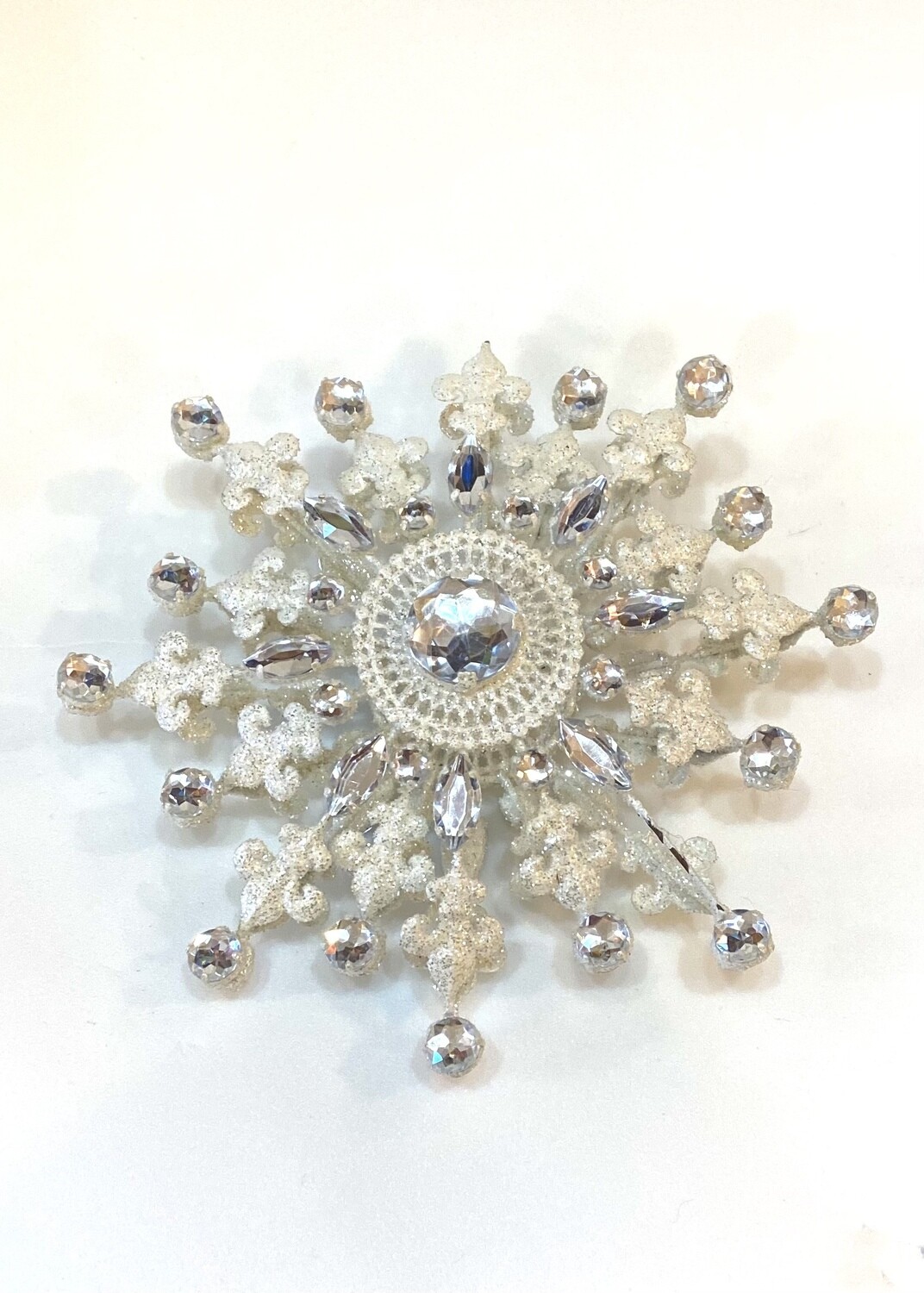 Large Glitter and Rhinestone Snowflake Ornament 9”