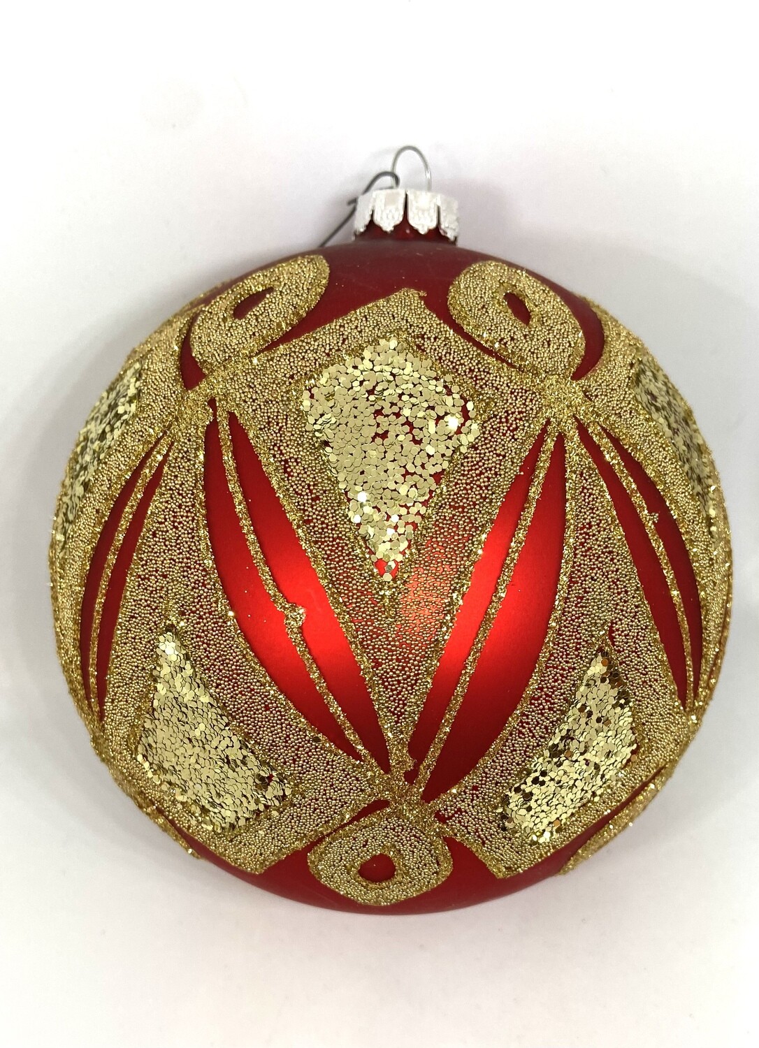 Large 6” Red Ball Ornament with Glitter Design