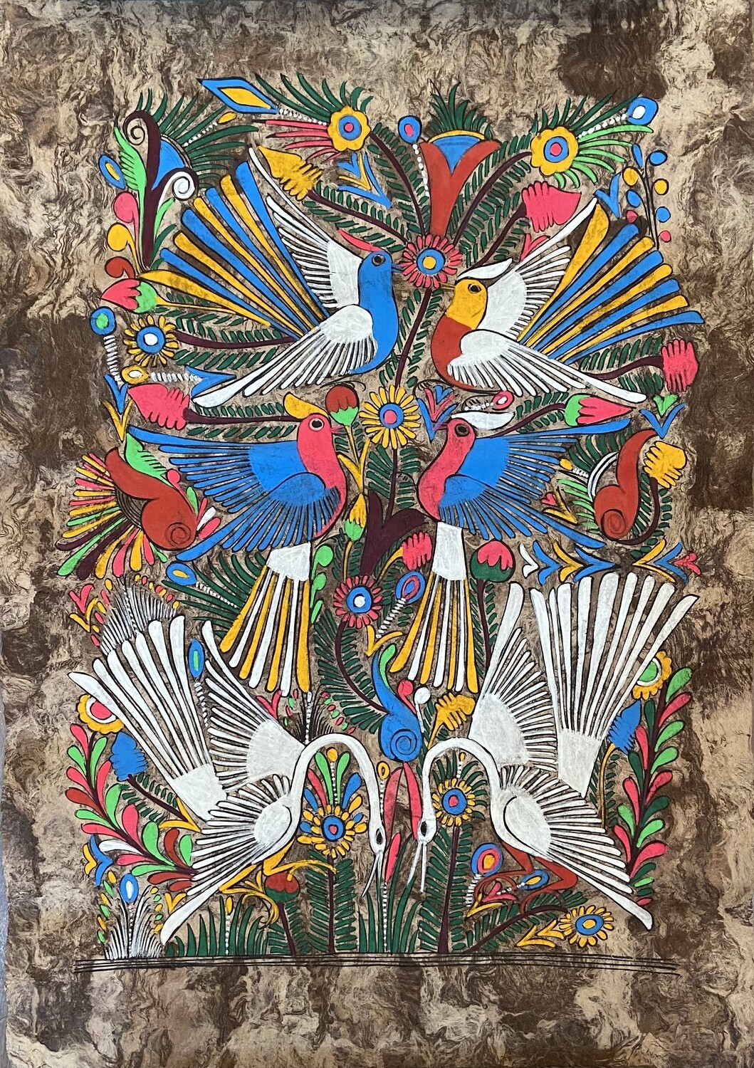 Hand Painted Mexican Bird Art on Textured Paper, Print: Colored 16” x 24”