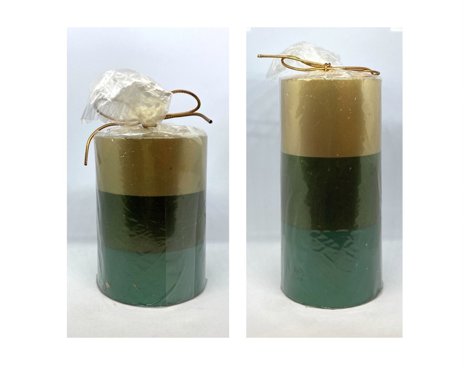Holiday Inspirations Gold & Green Pillar Candle