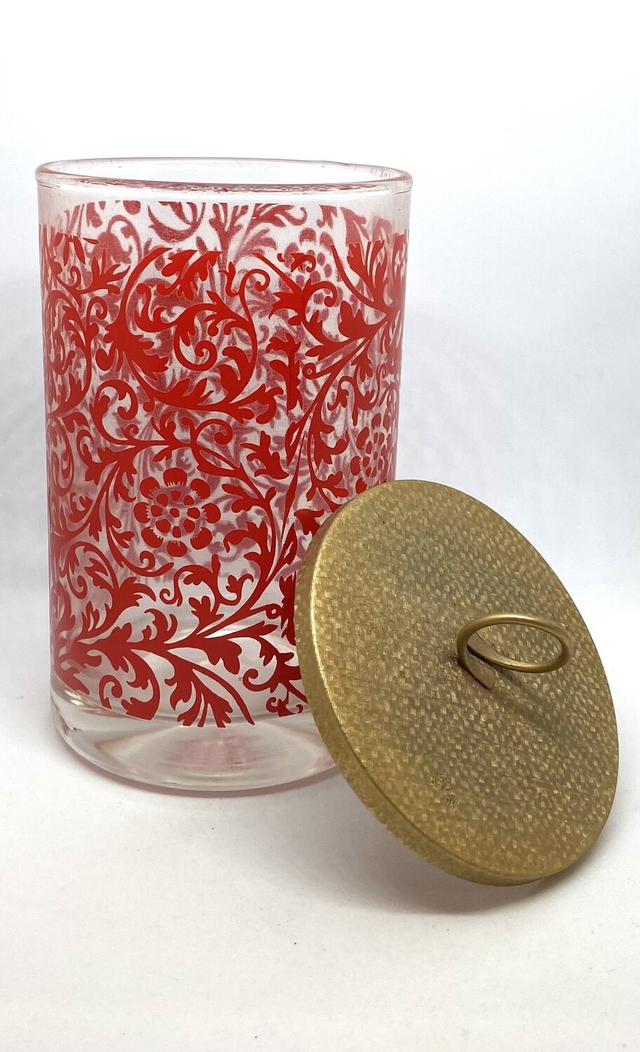 Red Floral Motif Candle Holder with Lid 5”