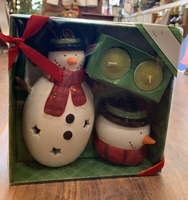 Holiday Snowman Tealight Candle Holder 4 piece Set