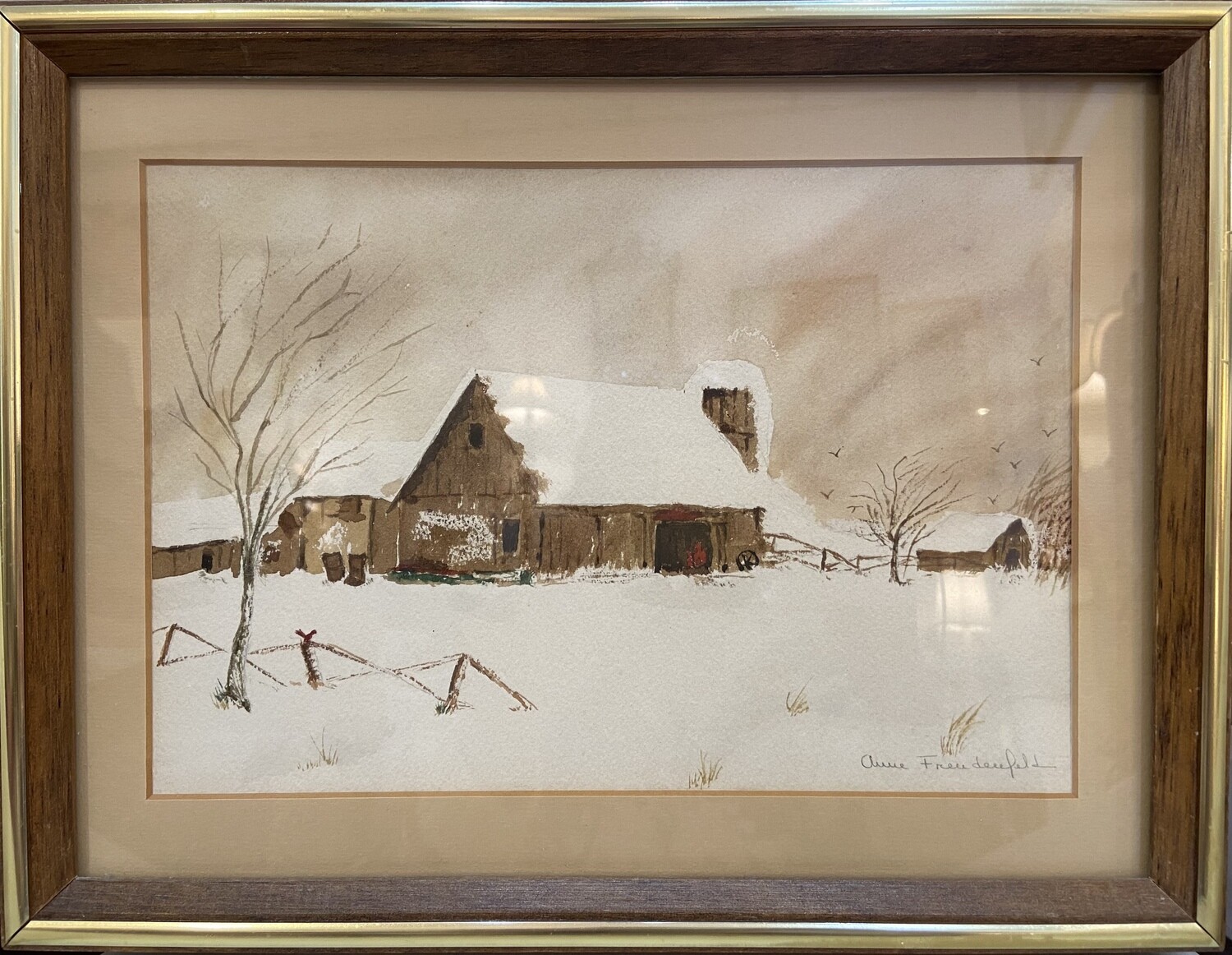 Anne Fredeufeld Winter Landscape Framed Painting 13” x 10”
