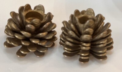 Brass 2 1/2” Heavy Pinecone Candle Holder Set