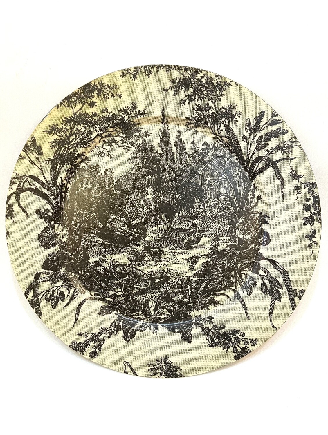 Plate with Etched Rooster Illustration